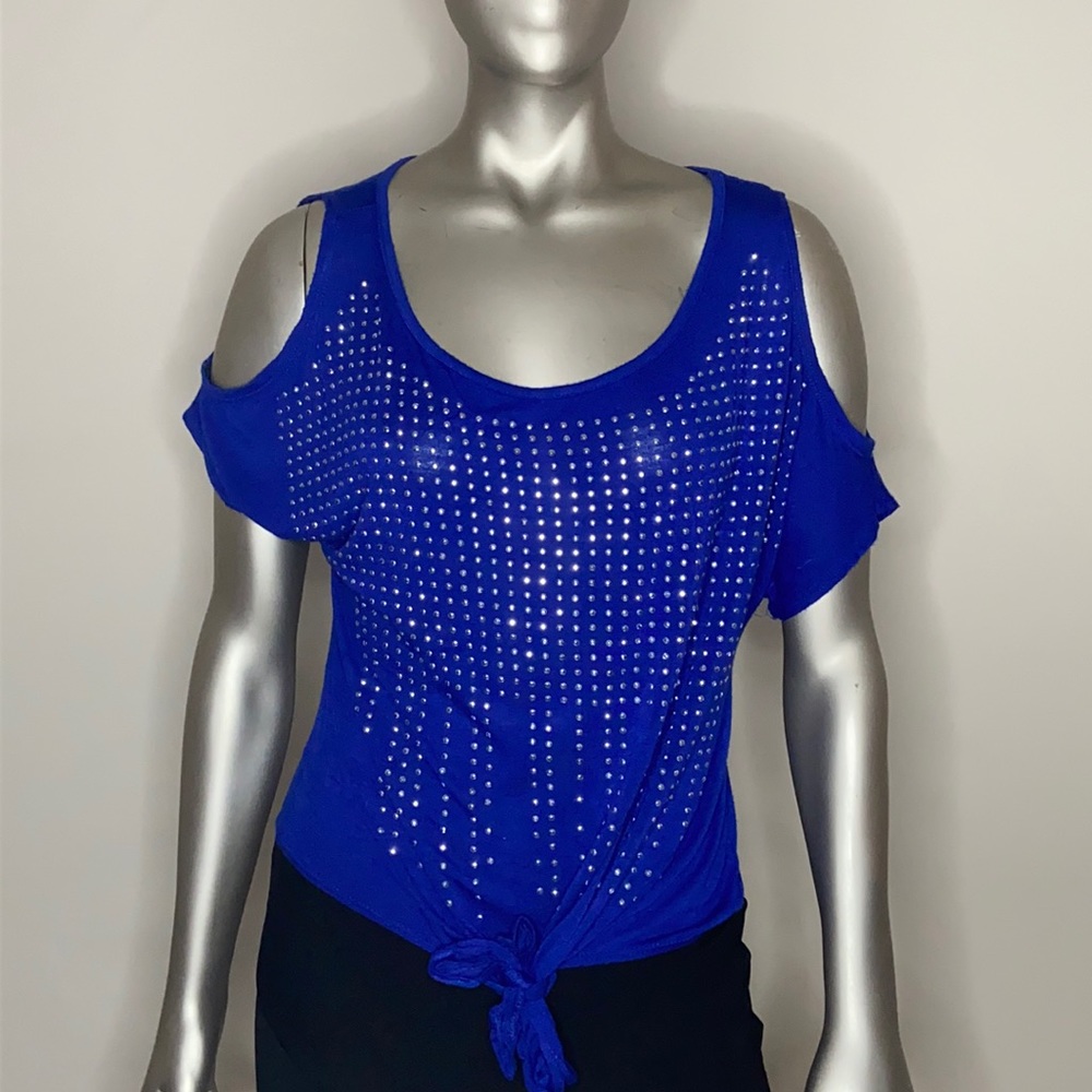 💜Loose fit blue shirt with rhinestones